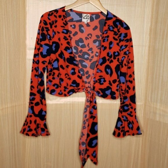 Lola May Womens Animal Print Cropped Front Tie Top 8 - Picture 1 of 6